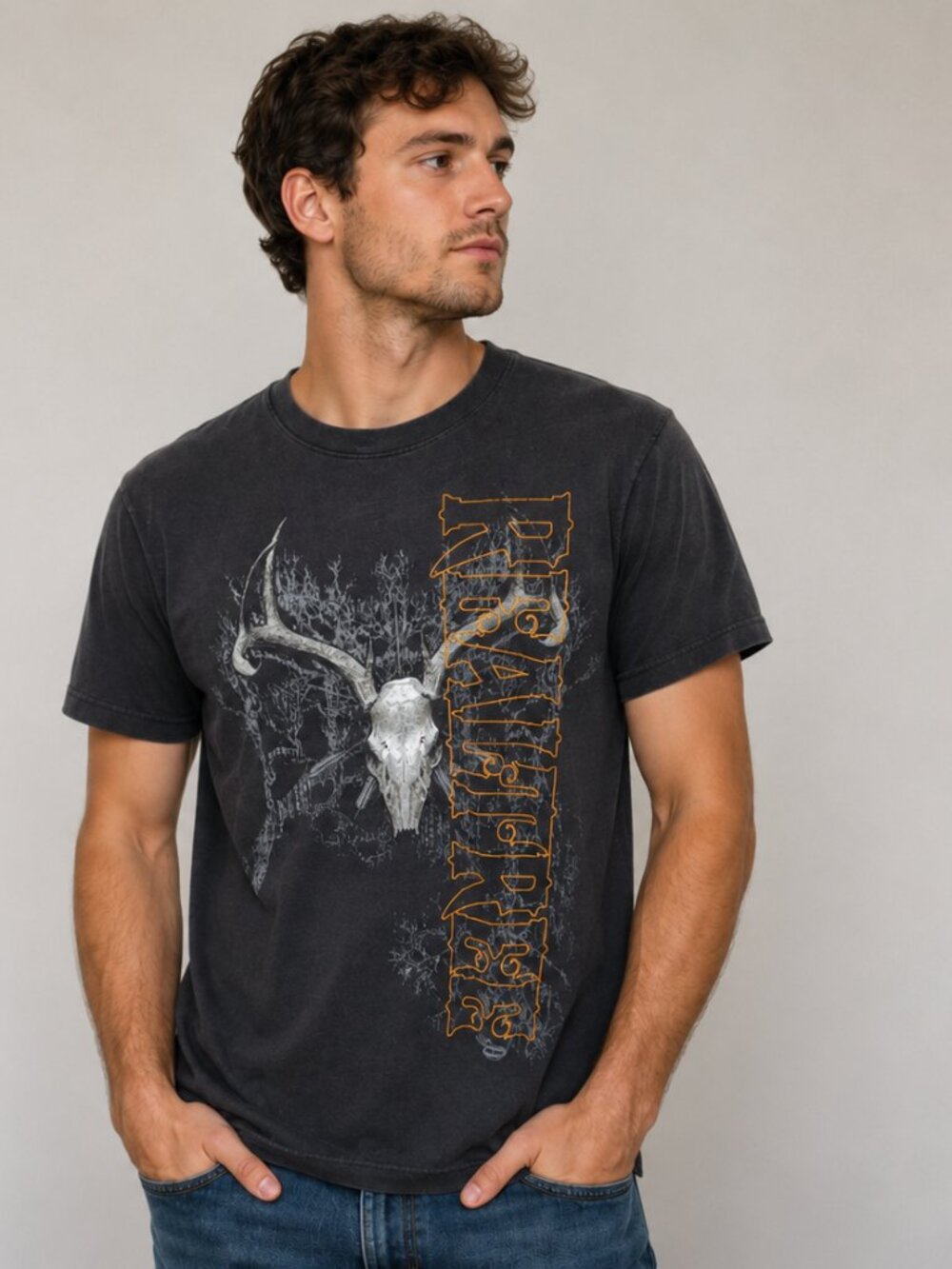 Realtree Men's Graphic T-Shirt Medium Black Deer Skull Hunting Outdoor Tee